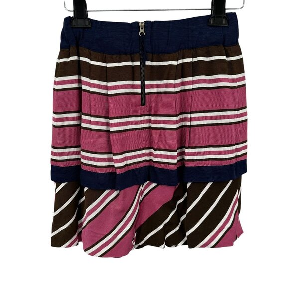 Maeve Striped Skirt Sz 4 Pink Blue Colorblock Tiered Pockets Skater - Picture 4 of 7